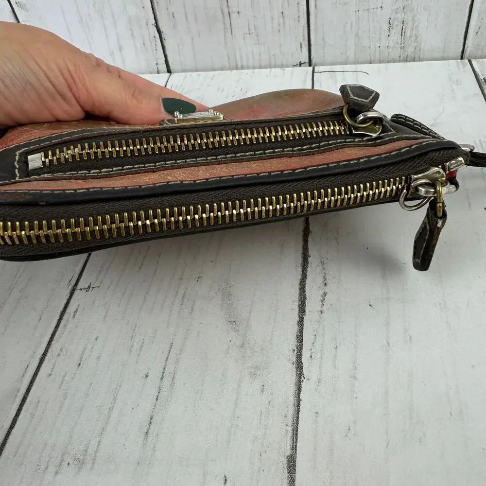 Dooney & Bourke Leather Croc Emboss Multi Function Zip Around Wristlet Wallet